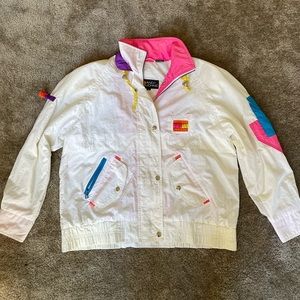 Andy Johns White Multi-colored Neon Vintage Windbreaker